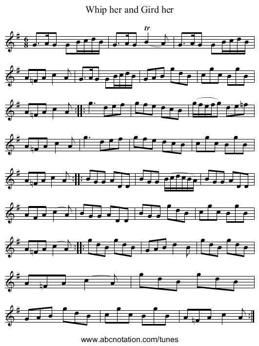 Whip her and Gird her - staff notation