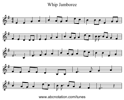 Whip Jamboree - staff notation