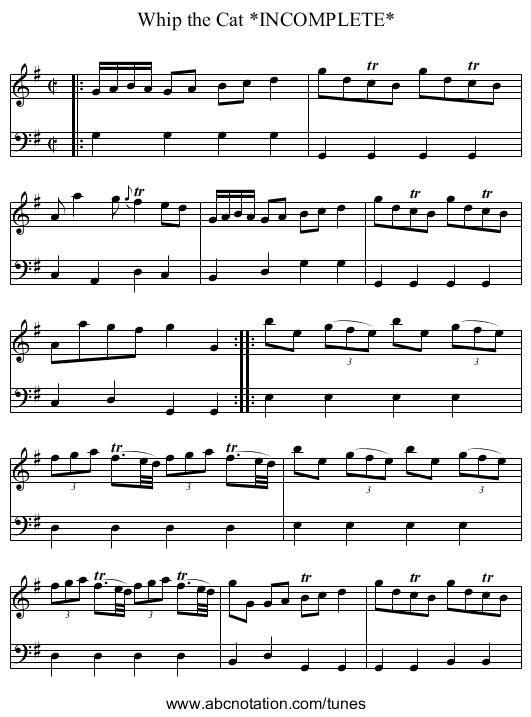 Whip the Cat *INCOMPLETE* - staff notation