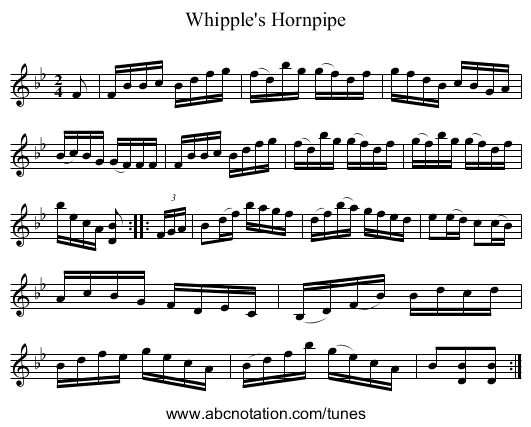 Whipple's Hornpipe - staff notation