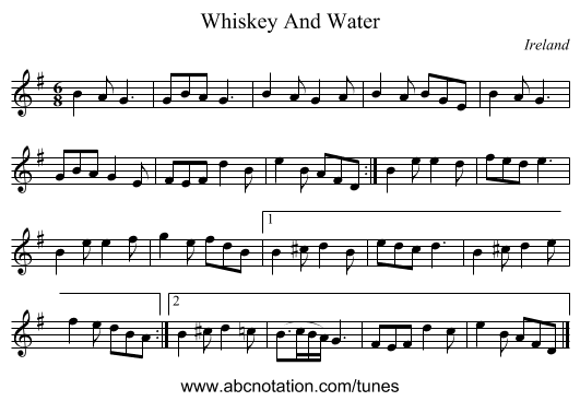 Whiskey And Water - staff notation