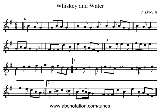 Whiskey and Water - staff notation