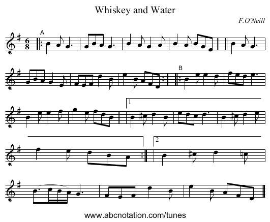 Whiskey and Water - staff notation