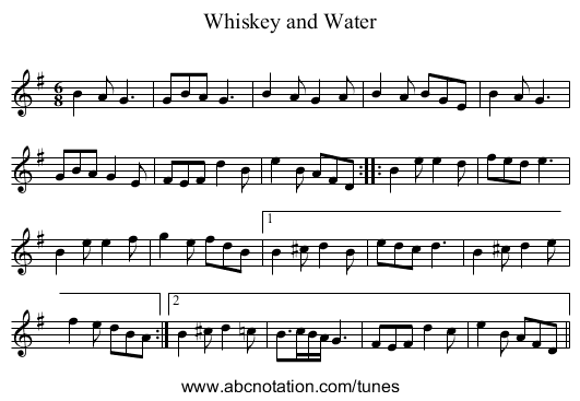 Whiskey and Water - staff notation
