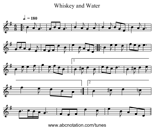 Whiskey and Water - staff notation