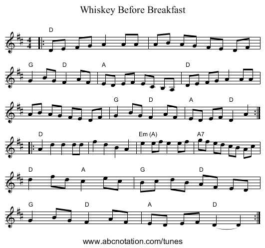 Whiskey Before Breakfast - staff notation