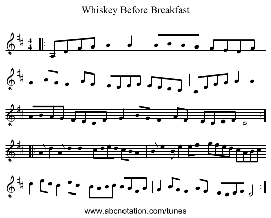 Whiskey Before Breakfast - staff notation