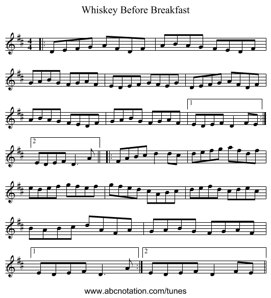 Whiskey Before Breakfast - staff notation
