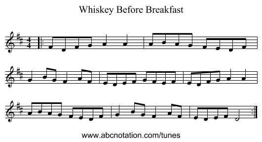 Whiskey Before Breakfast - staff notation