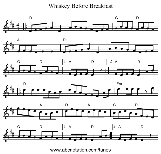Whiskey Before Breakfast - staff notation