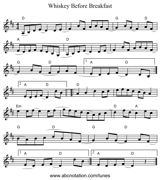 Whiskey Before Breakfast - staff notation