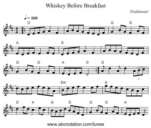 Whiskey Before Breakfast - staff notation