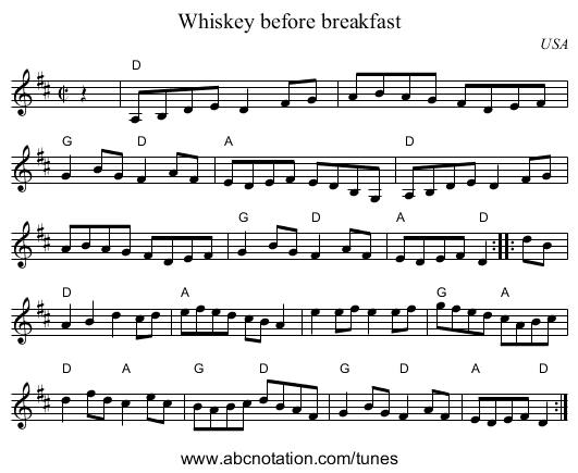 Whiskey before breakfast - staff notation