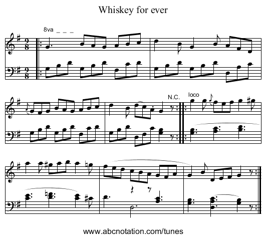 Whiskey for ever - staff notation