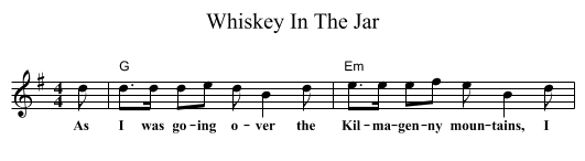 Whiskey In The Jar - staff notation