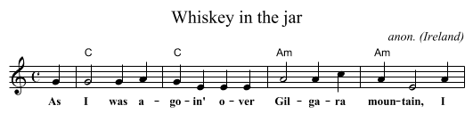 Whiskey in the jar - staff notation