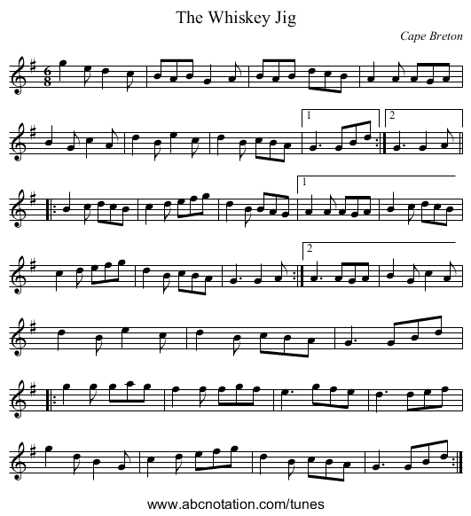 Whiskey Jig, The - staff notation