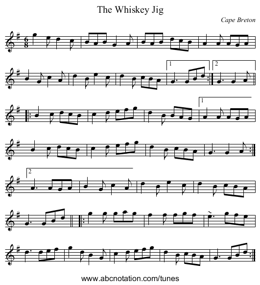Whiskey Jig, The - staff notation