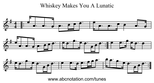 Whiskey Makes You A Lunatic - staff notation