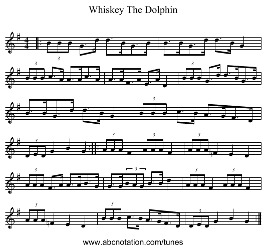 Whiskey The Dolphin - staff notation