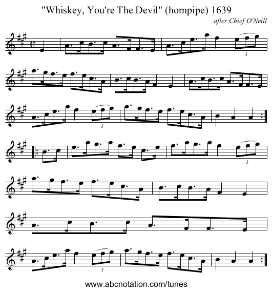Whiskey, You're The Devil (hornpipe) 1639 - staff notation