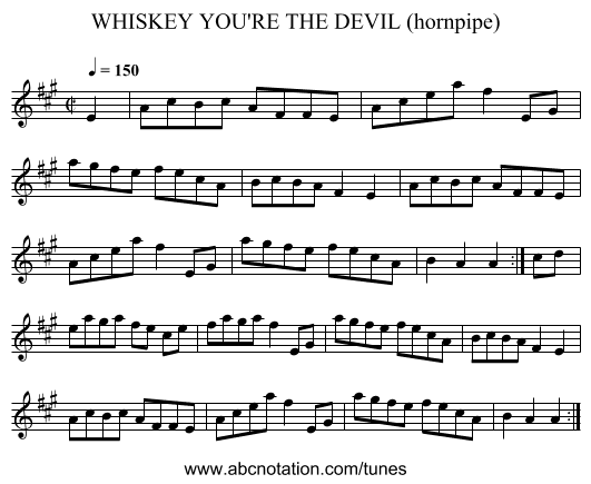 WHISKEY YOU'RE THE DEVIL (hornpipe) - staff notation