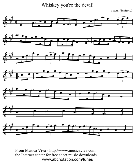 Whiskey you're the devil! - staff notation