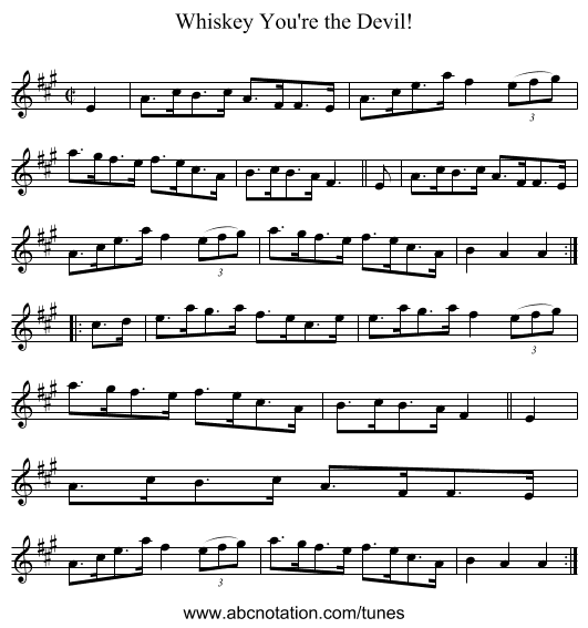 Whiskey You're the Devil! - staff notation