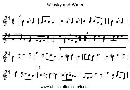 Whisky and Water - staff notation