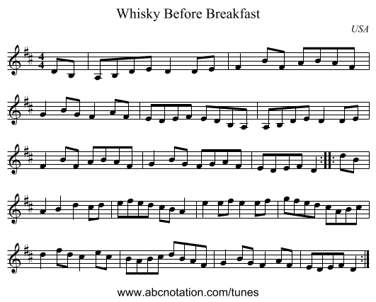 Whisky Before Breakfast - staff notation