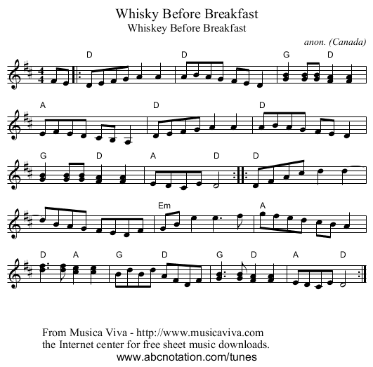 Whisky Before Breakfast - staff notation