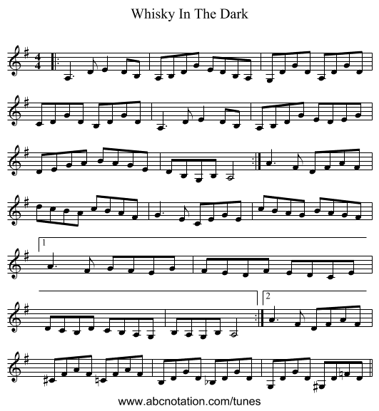 Whisky In The Dark - staff notation