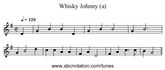 Whisky Johnny (a) - staff notation