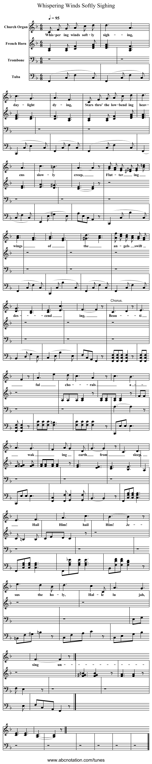 Whispering Winds Softly Sighing - staff notation