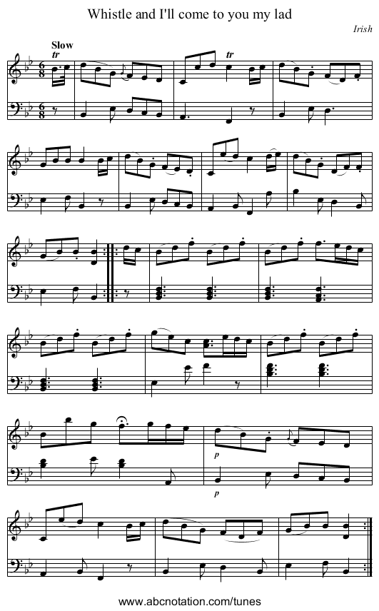 Whistle and I'll come to you my lad - staff notation