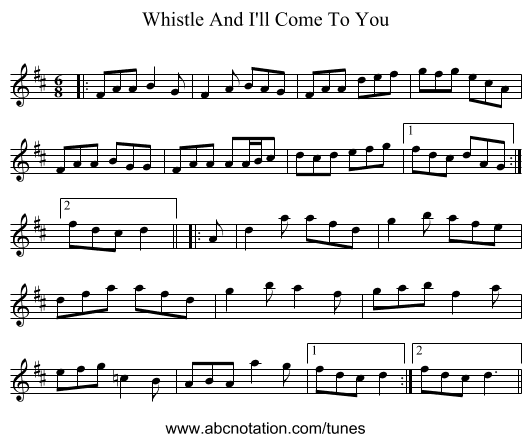 Whistle And I'll Come To You - staff notation