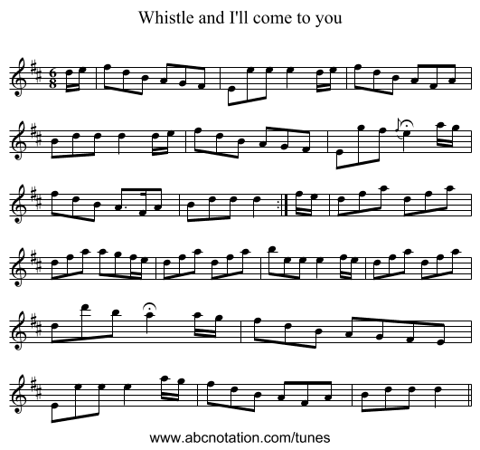 Whistle and I'll come to you - staff notation