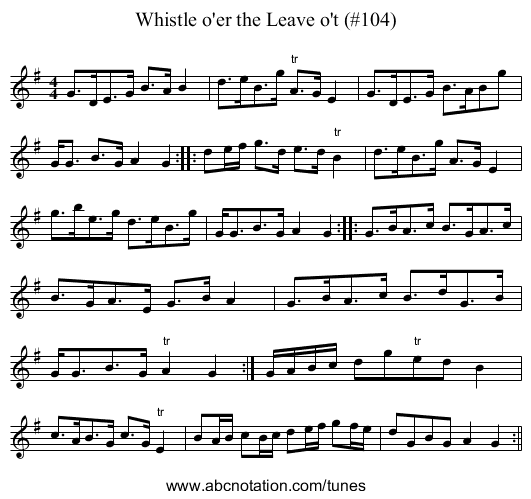 Whistle o'er the Leave o't (#104) - staff notation