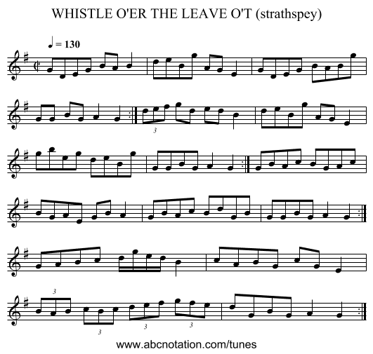 WHISTLE O'ER THE LEAVE O'T (strathspey) - staff notation