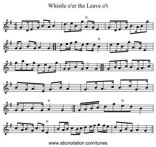 Whistle o'er the Leave o't - staff notation