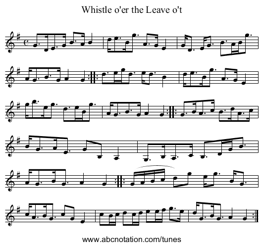 Whistle o'er the Leave o't - staff notation