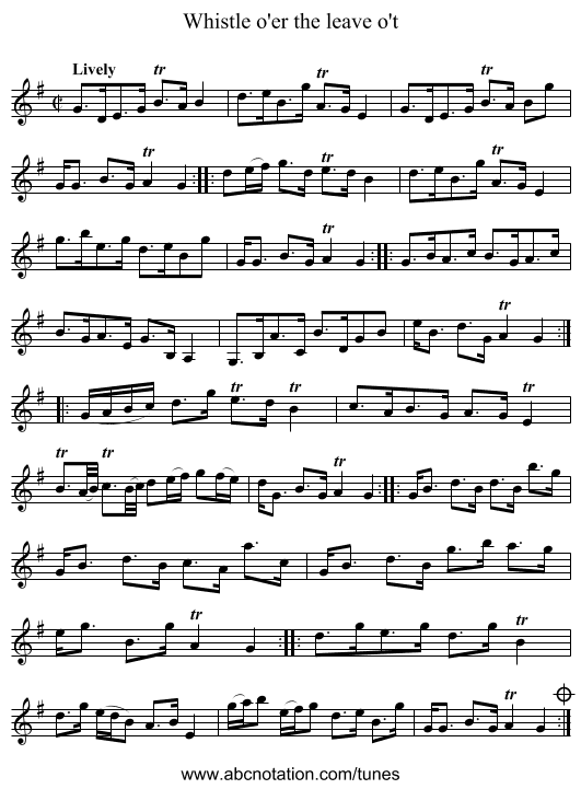 Whistle o'er the leave o't - staff notation