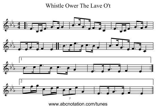 Whistle Ower The Lave O't - staff notation