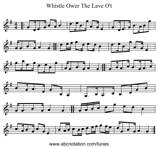 Whistle Ower The Lave O't - staff notation