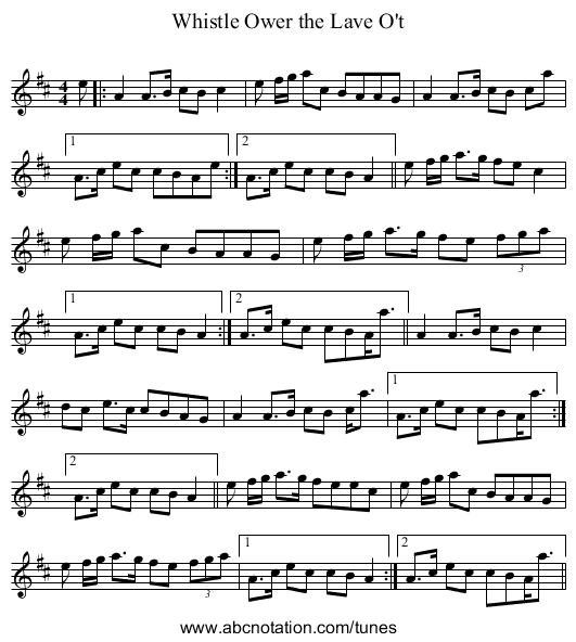 Whistle Ower the Lave O't - staff notation