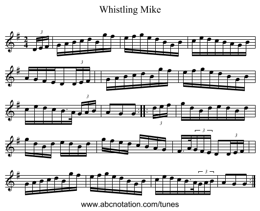 Whistling Mike - staff notation