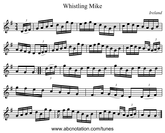 Whistling Mike - staff notation