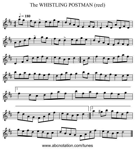 WHISTLING POSTMAN (reel), The - staff notation