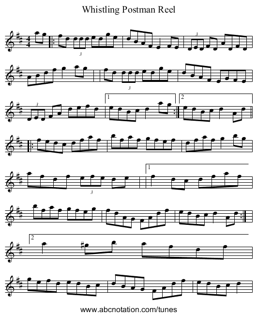 Whistling Postman Reel - staff notation