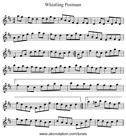 Whistling Postman - staff notation